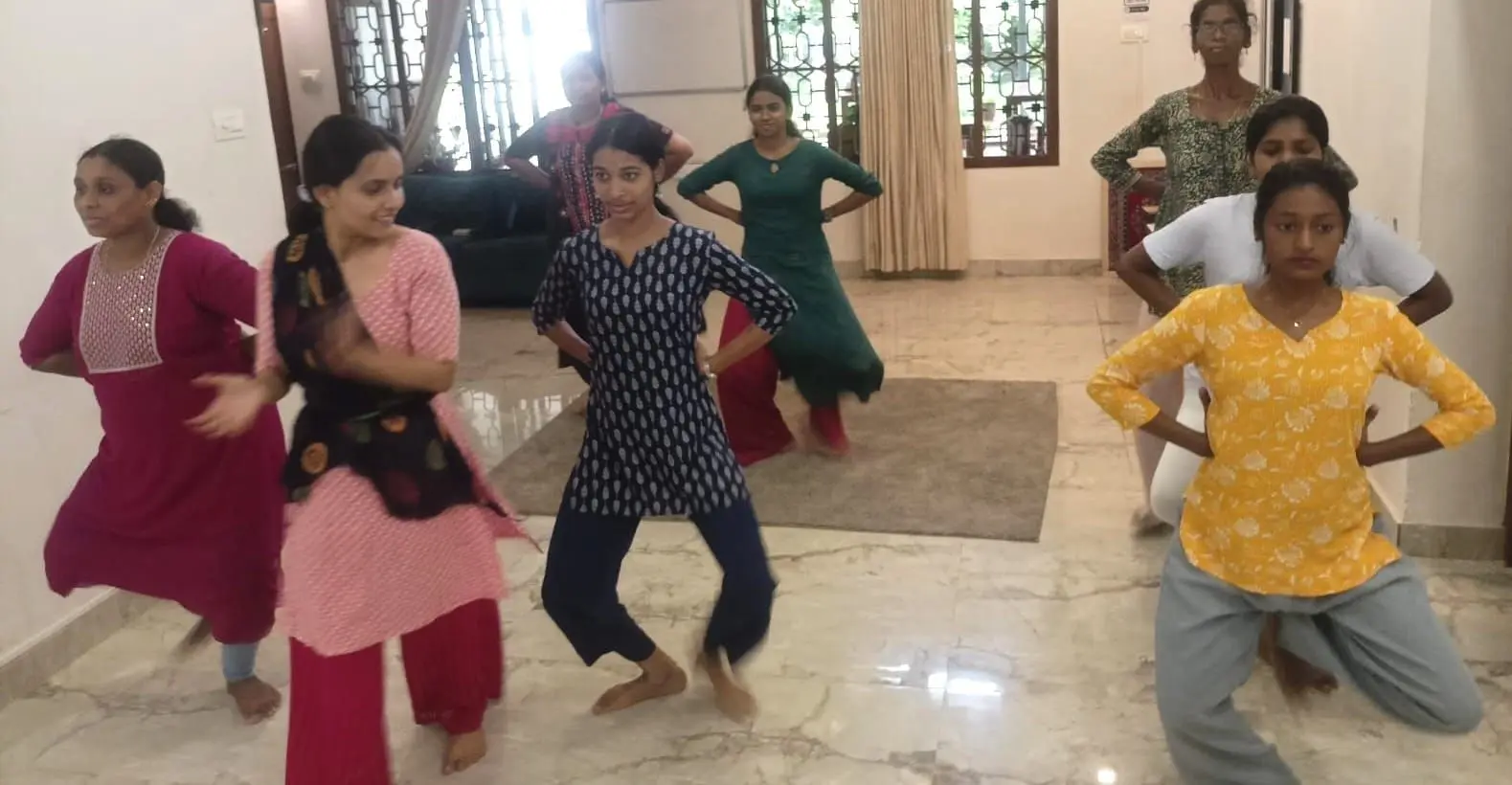 Steps and body movements drilled in the Bharatanatyam class