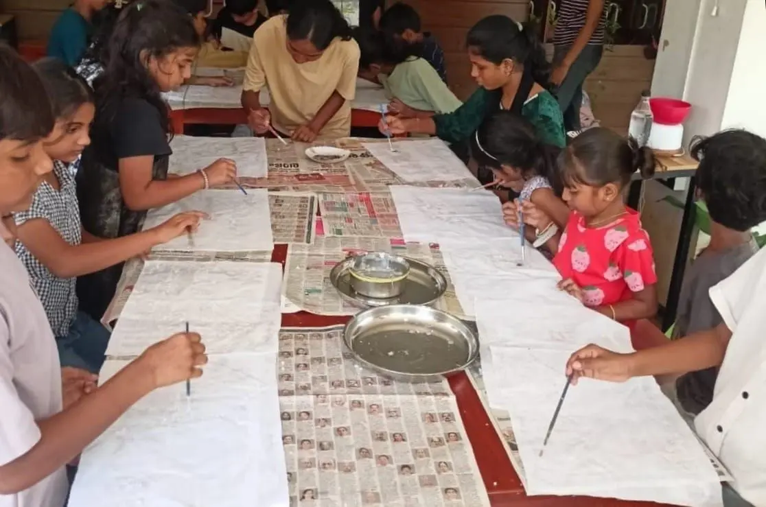 Campers tried resist dyeing along with dance and games