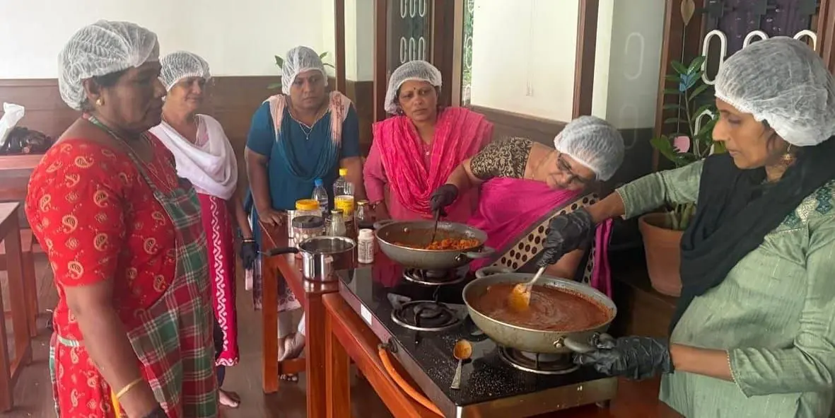 The cooking club made prawn pickle together