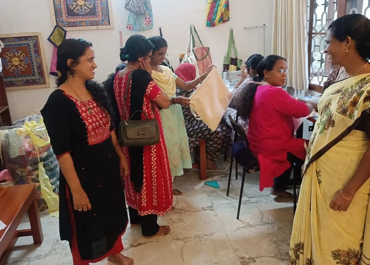 The stitching room fills up every day
