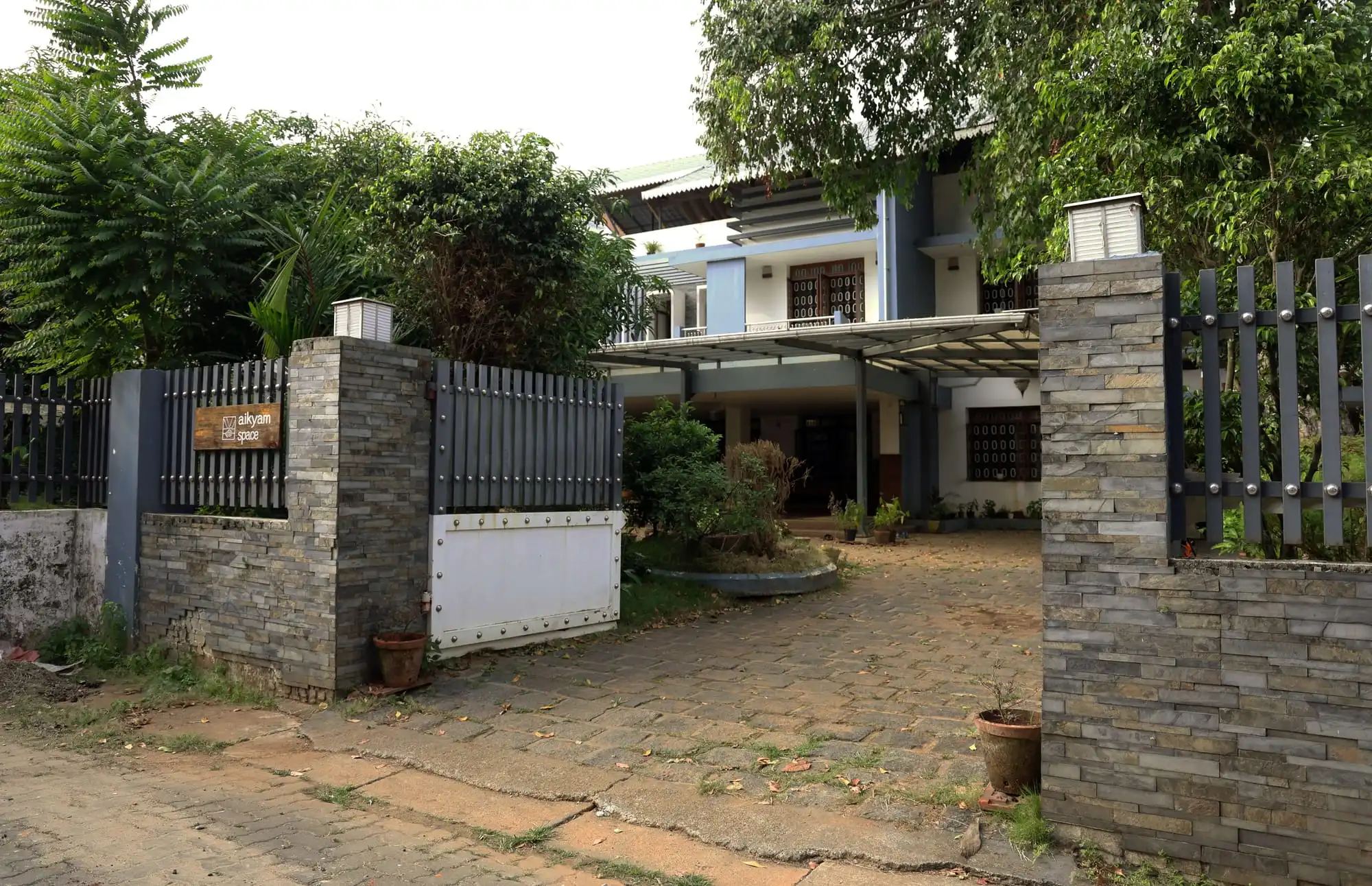 The entrance to aikyam space seen from the street.